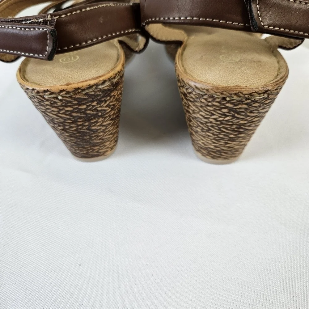 Patrizia by Spring Step Brown Faux Leather Wedge Sandals | Mid Heel Size 10
